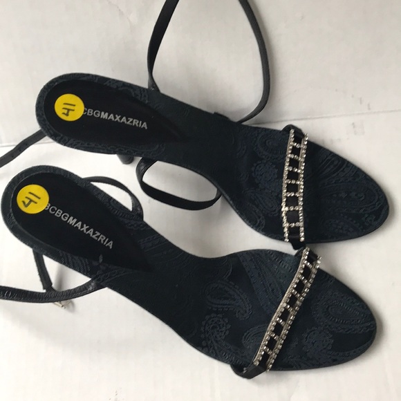 BCBGMAXAZRIA Black Strappy Jeweled Sandals Size 10B NWOB Evening Heels - Picture 9 of 11